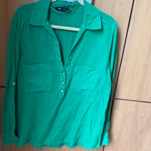 Pre-Loved Kelly Green Zara Coastal Popover with Gold Buttons - L - Picture 4 of 9